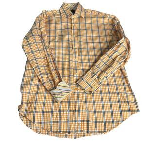 Thomas Dean Men's Sz Large Orange Gray White Plaid Long Sleeve Button Down Shirt